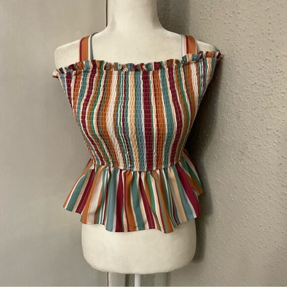 SHEIN Multi-Color Striped Halter Top M Dopamine Balletcore Boho Coquette Girl - Picture 1 of 8